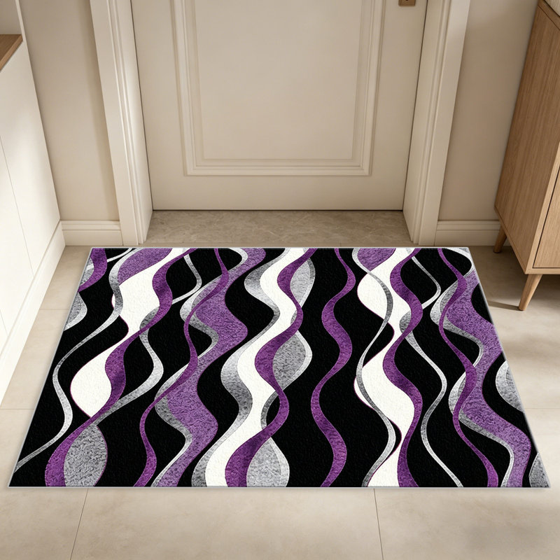 Purple Black Wavy Stripe carpet-easy to clean, machine-washable, soft and comfortable; suitable for door mats, kitchens, living rooms, bedrooms, corridors, and laundry areas. Easy to clean, durable carpet for home decoration.