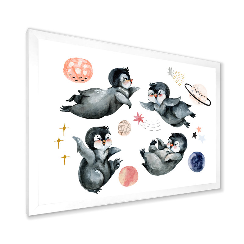 Mignon petit pingouin III - art sur toile pour enfants, H 30 po x l 40 po x P 1,5 po, Cadre photo blanc