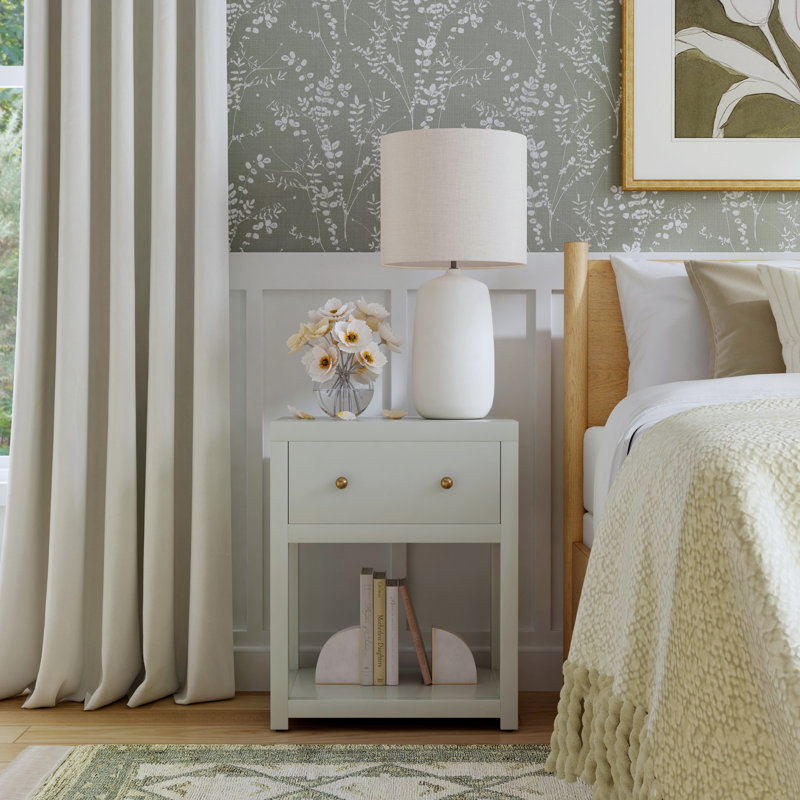 Nora 21 in. W Wood 1 Drawer Small Nightstand with Shelf, Sage Green