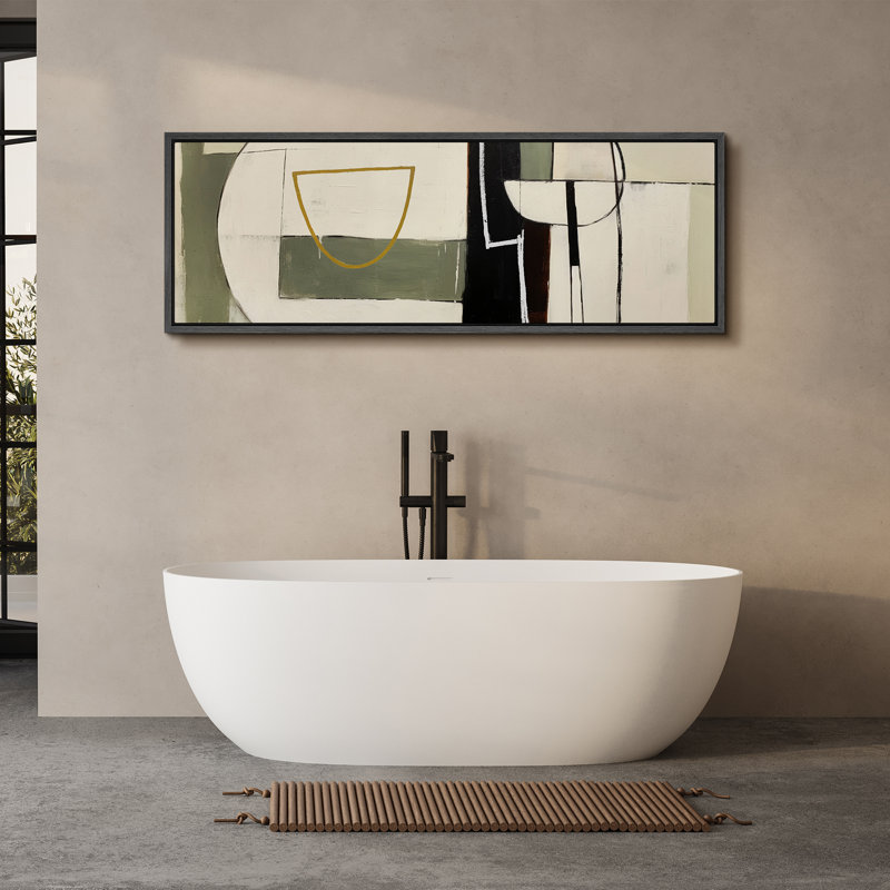 «Mid Century Shape Abstract Geometric Shapes», reproduction encadrée sur toile, H 20 po x l 60 po, Noir, noir, noir, noir