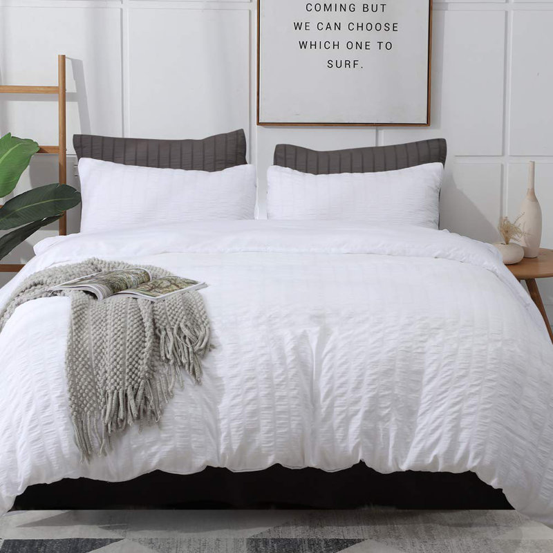Ensemble de housse de couette Seersucker 3 pièces, Blanc