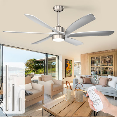 Ventilateur de plafond industriel moderne de 64 po avec lumière, 6 pales ABS, moteur à courant continu silencieux, parfait pour une utilisation intérieure / extérieure dans le patio, l'abri de jardin, le garage