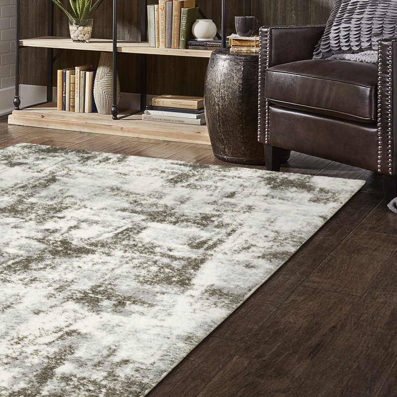 Caleb Marbled Abstract Ivory/Gray Area Rug, Rectangle 9'11" x 13'
