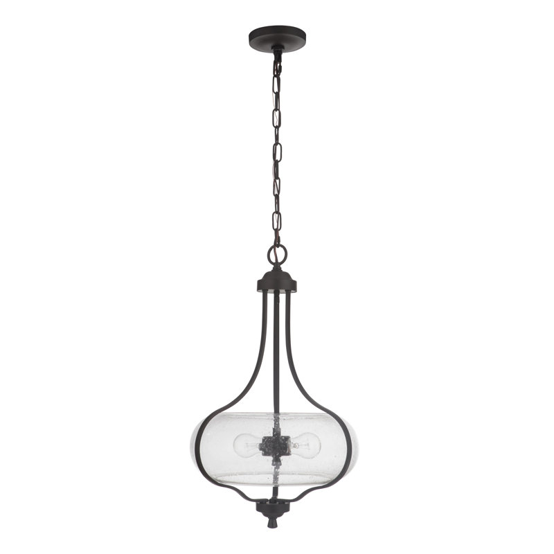 2 - Light Single Pendant, Clear Seeded, Espresso