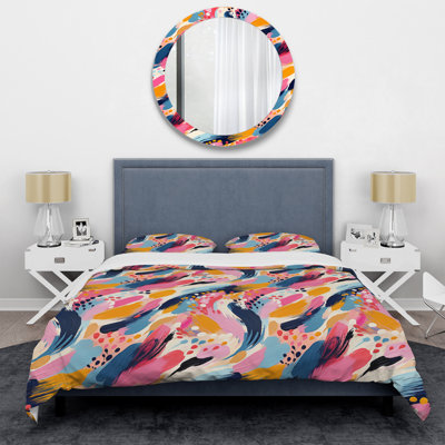 Rayures roses et bleues abstraites - Ensemble de housse de couette abstraite - Microfibre de polyester