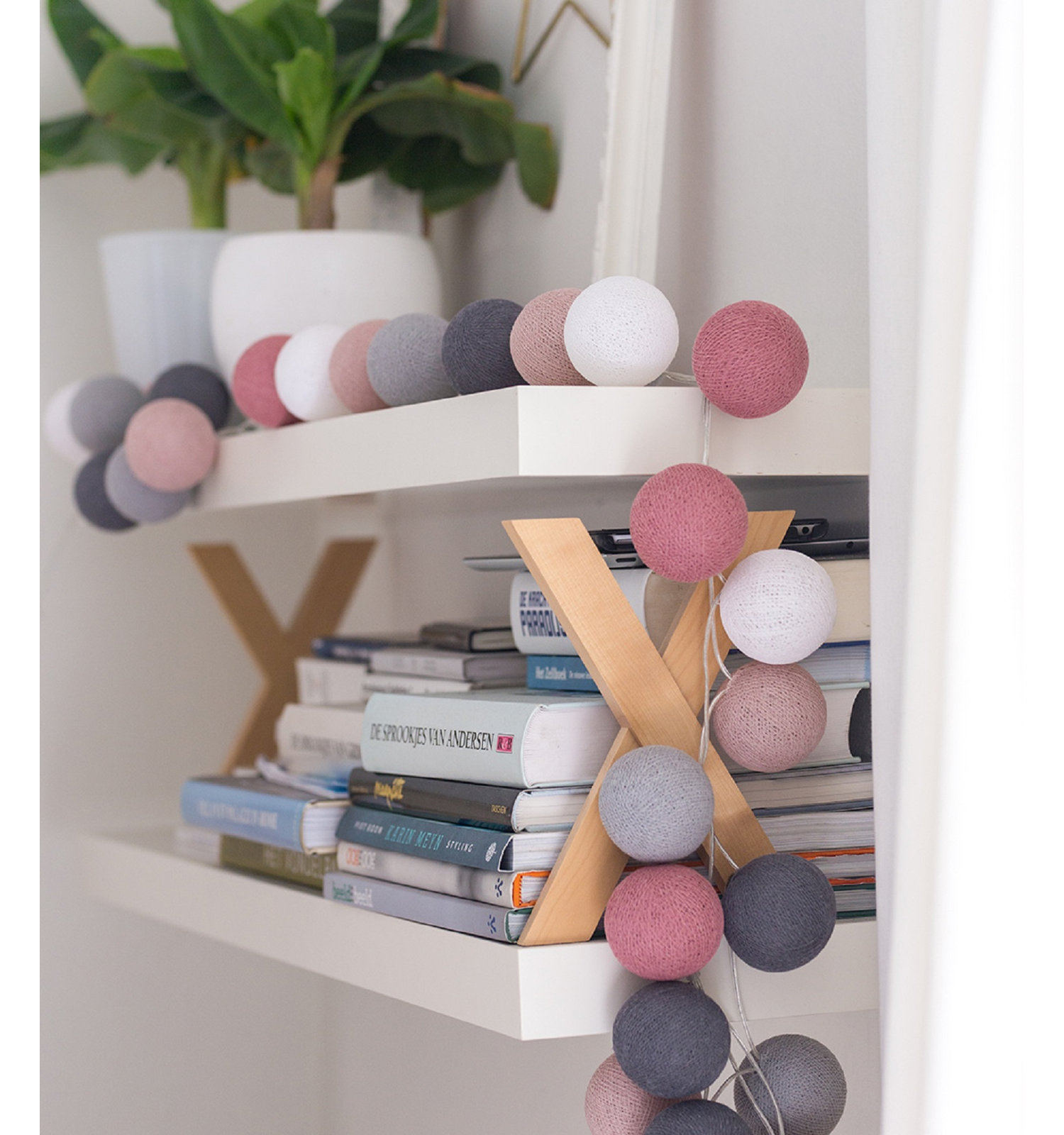 149" Globe String Lights, Pink/Mint/White, 3" H x 290" L x 5" D, 50 Lights