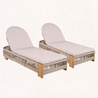 Ensemble de 2 chaises d'extérieur réglables en bois d'acacia avec corde beige et fer naturel (non rembourrées)
