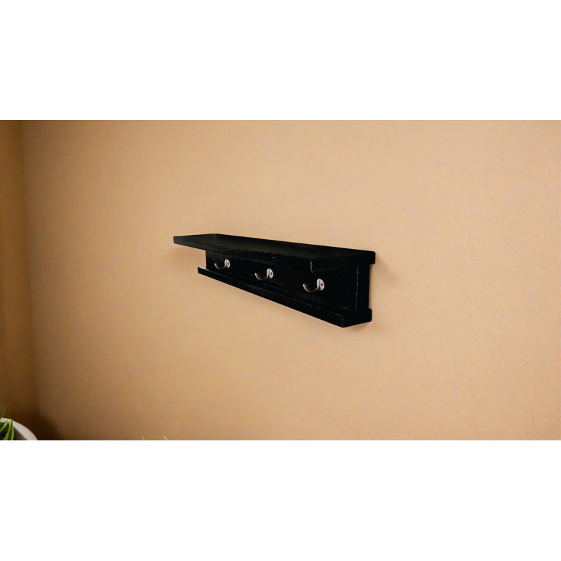 Rayne 3 Piece Oak Shelves With Hooks, 4.75" H x 36" W x 4" D