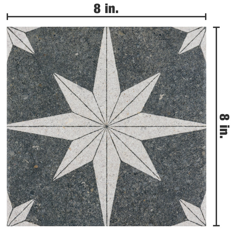 Carreau de porcelaine 8 po x 8 po Compass Star, Pierre de lave