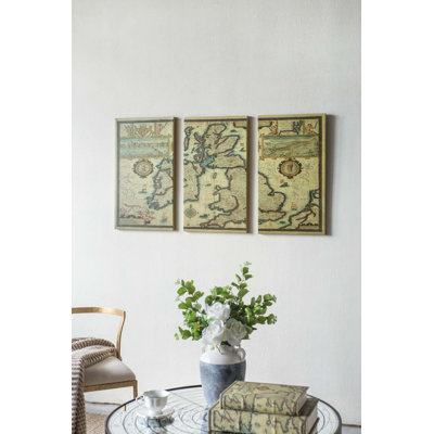 S/3 Rectangular Canvas Map Wall Art