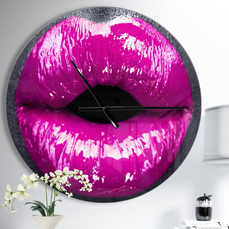 Mauve maquillage des lèvres - horloge murale moderne, Moyen