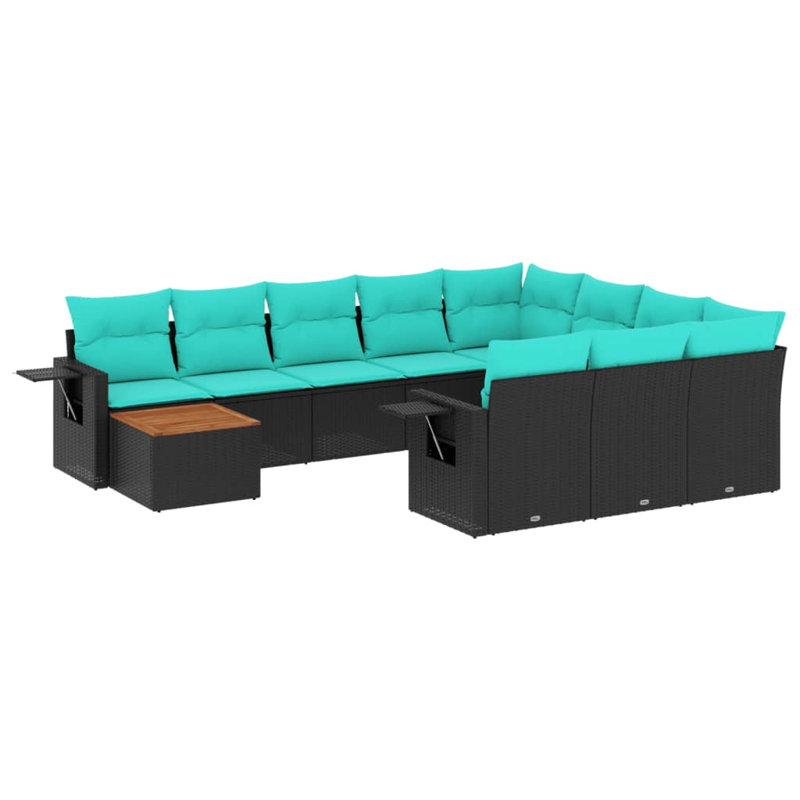 Ensemble de canapé de patio 11 pièces avec coussins en rotin de polyester, Bleu, Noir