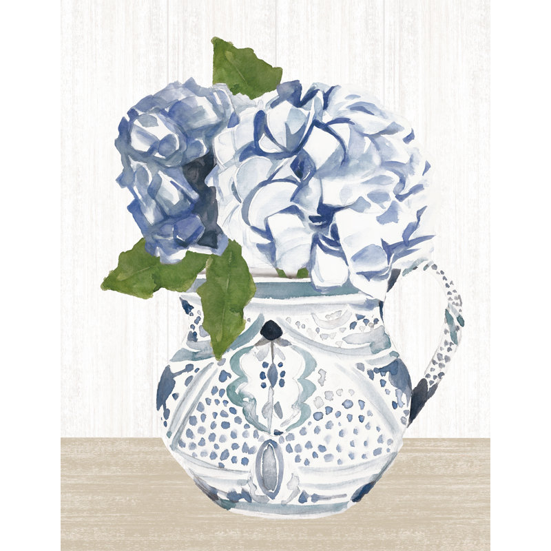 Bouquet d'hortensias bleus - peinture sur toile tendue, H 36 po x l 24 po