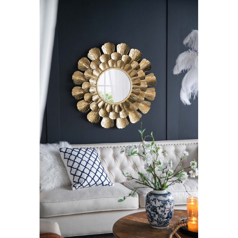 Miroir rond en métal doré