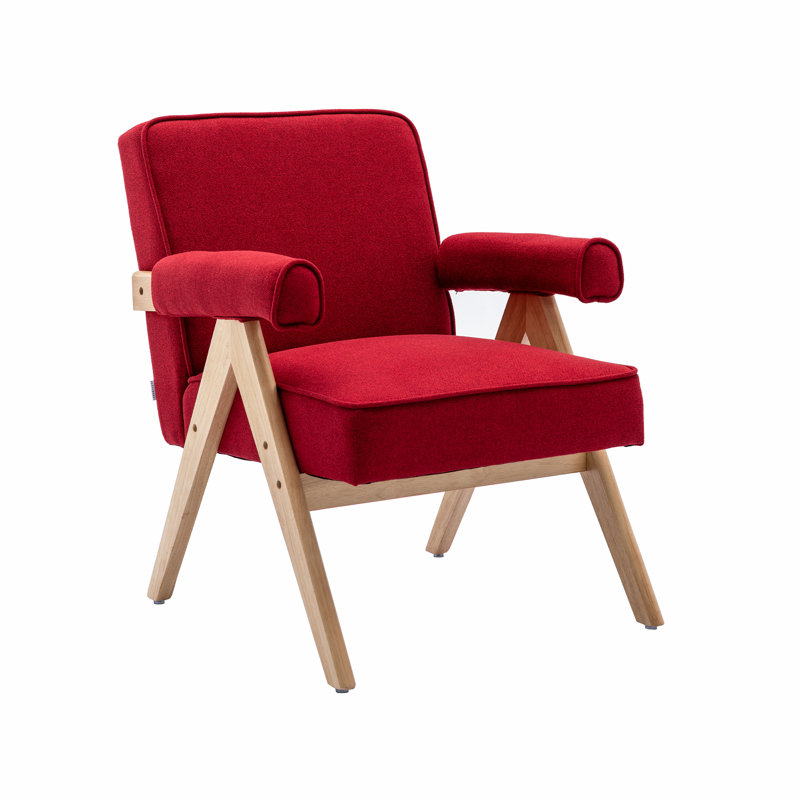 Swante 26.4 inches Wide Armchair with Solid Wood Armrest and Feet, Red 100% Polyester