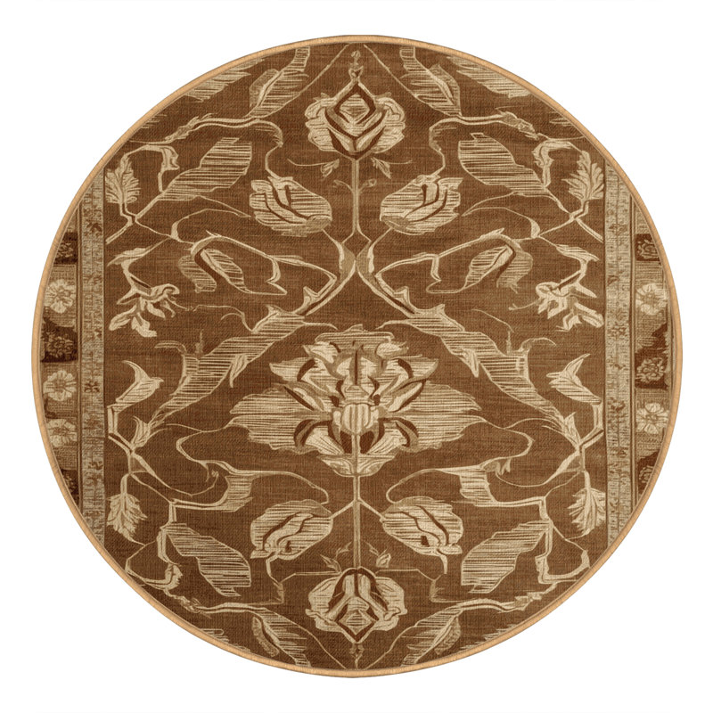 Machine Washable Art Deco Brown Area Rug, Round 4'