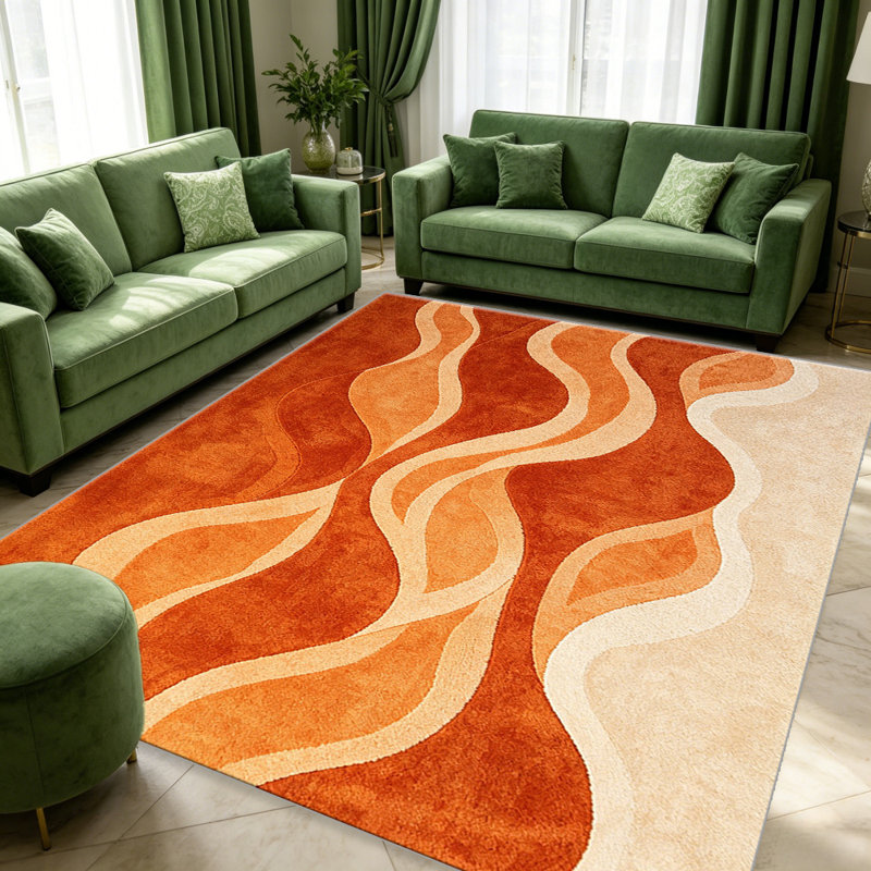 Orange Abstract Wave carpet-easy to clean, machine-washable, soft and comfortable; suitable for door mats, kitchens, living rooms, bedrooms, corridors, and laundry areas. Easy to clean, durable carpet for home decoration.