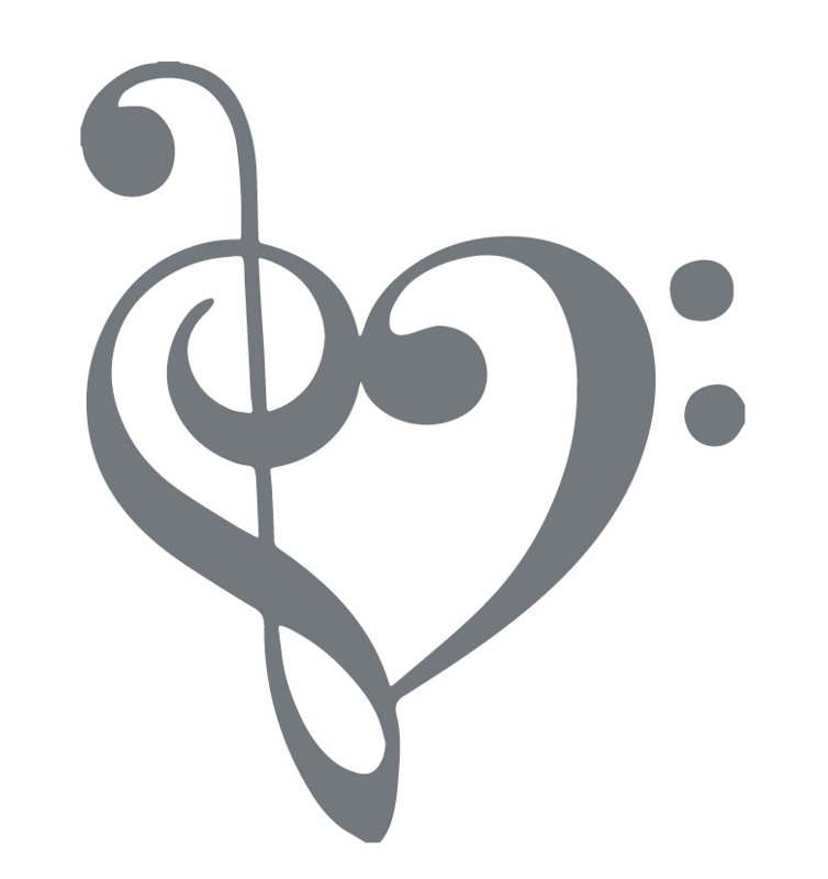 Décalcomanie murale coeur musical, Gris orage, H 24 po x l 20 po x P 0,01 po