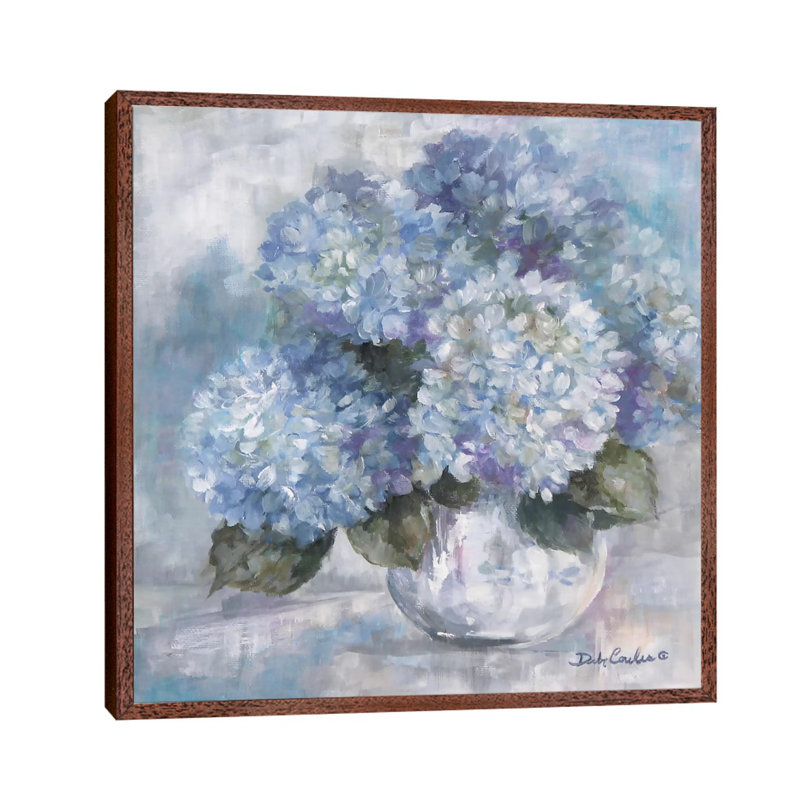 Hydrangea Blues by Debi Coules - Print on Canvas, Brown Framed, 45.72 cm H x 45.72 cm W