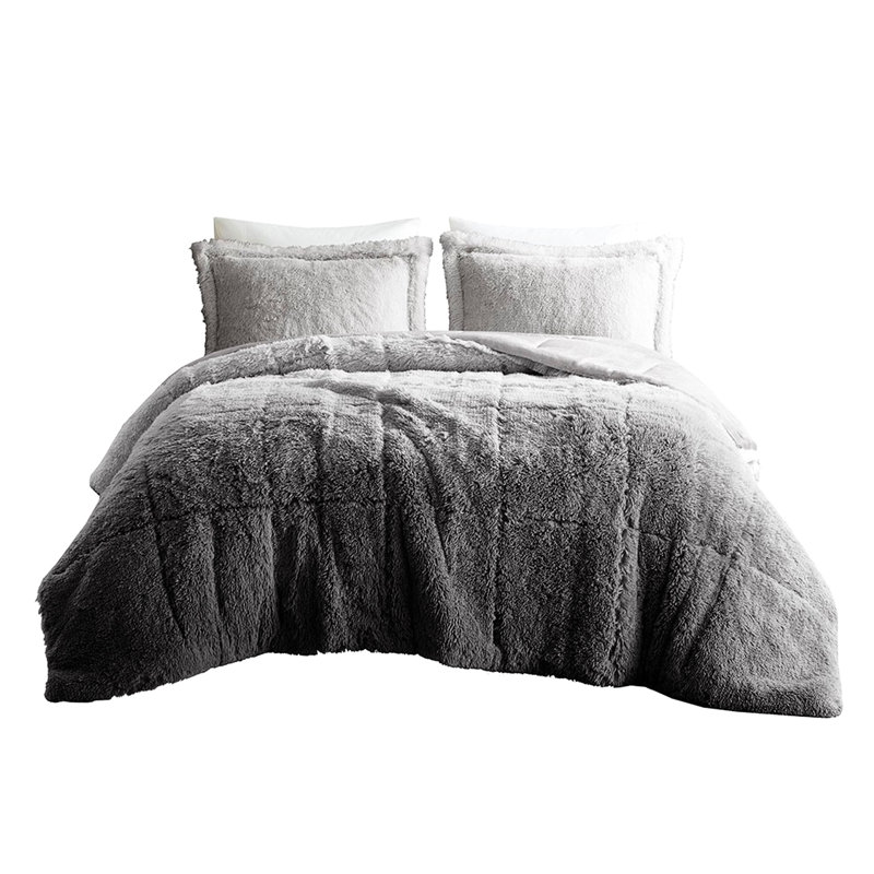 Mini-édredon en fourrure à poils longs gris ombragé confortable pour lit double / grand, intérieur grand respirant, tissu