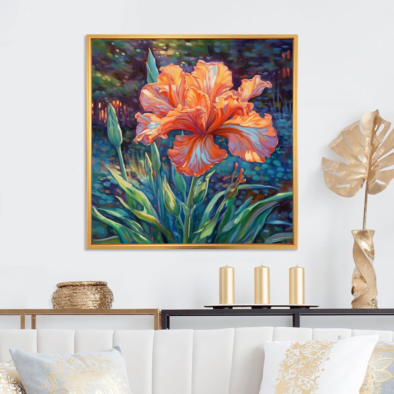 «Glorious Pink Hibiscus By The Waterside I», reproduction sur toile, H 16 po x l 16 po, Cadre flottant doré