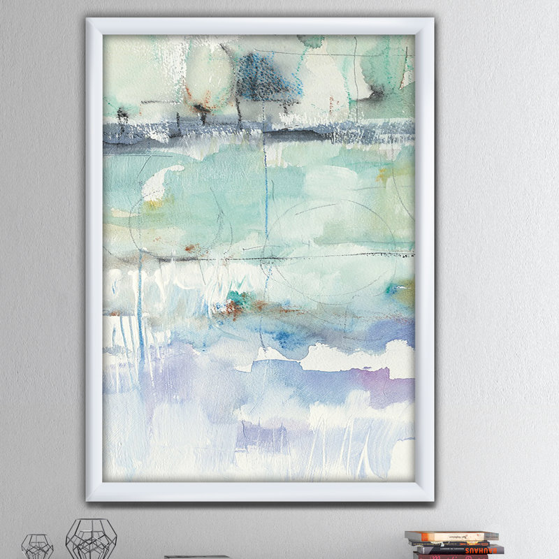 Cadre photo « blue abstract panel ii », reproduction sur toile, Cadre blanc, H 20 po x l 12 po x P 1po