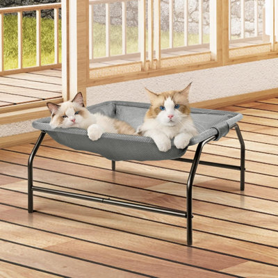 Grand lit hamac pour chat - Lit carré autoportant pour animaux de compagnie, amovible, facile à assembler pour une utilisation intérieure / extérieure (gris)
