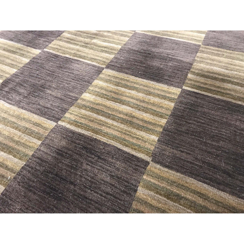 Gabbeh Wool Checkered Area Rug in Purple/Green, Rectangle 8' x 9'11"