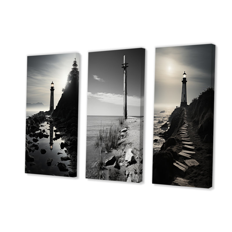 Phare, paysage d'imitation, ensemble d'art mural sur toile, 3 phares, Toile tendue, H 28 po x l 36 po