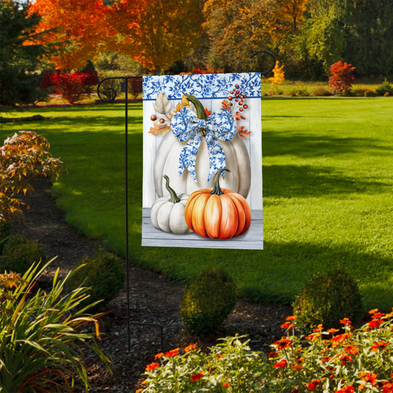 Drapeau de jardin bleu et blanc, Automne blanc/bleu