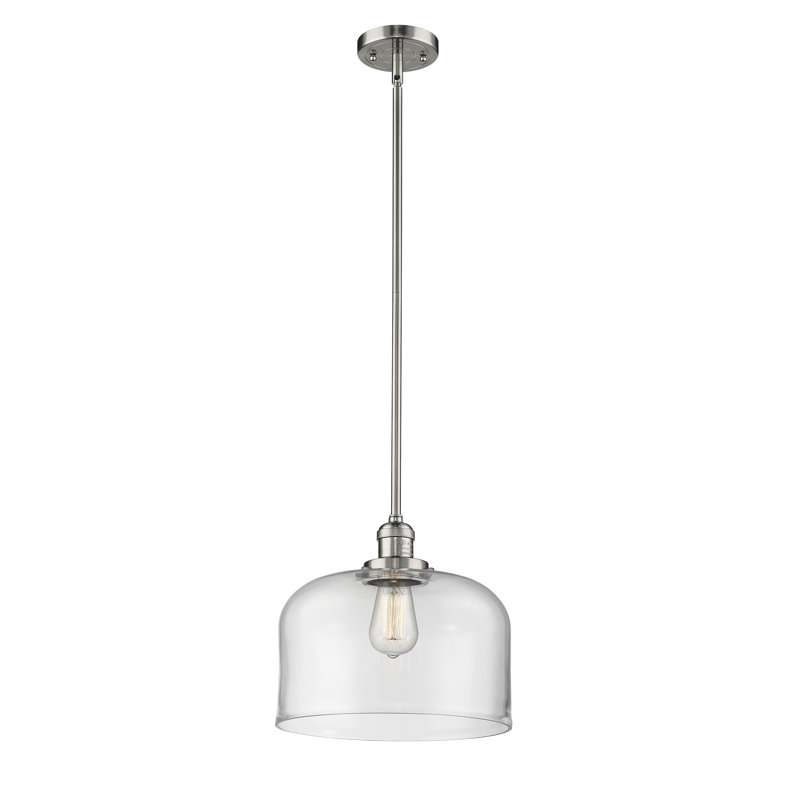 Luminaire suspendu en forme de dôme à 1 lumière Plemmons, Nickel poli, Transparent