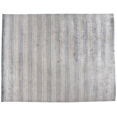 Tapis unique en laine / soie noué à la main beige / bleu acier / blanc 12 pi x 15 pi