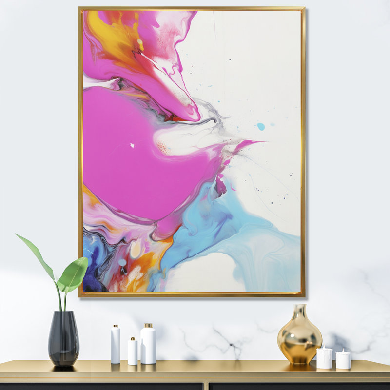 Fuchsia rose et bleu clair illusions fluides III - art mural abstrait salon, H 44 po x l 34 po x P 1,5 po