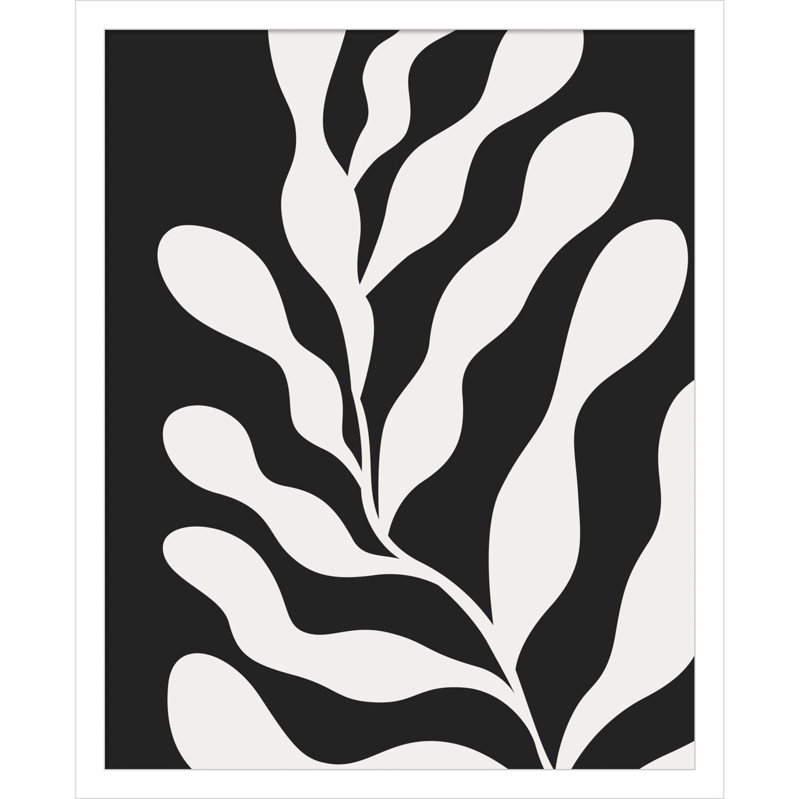 Retro Matisse Inspired Abstract Botanical 3 Black, White, 21" H x 17" W x 1" D