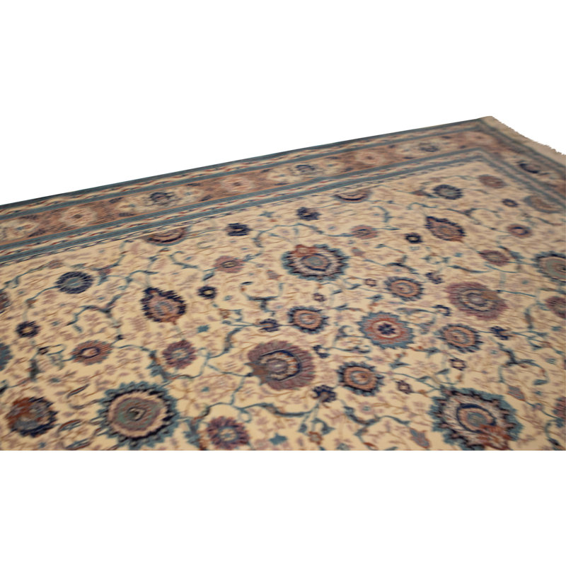 Tapis ivoire et rose noué à la main de haute qualité