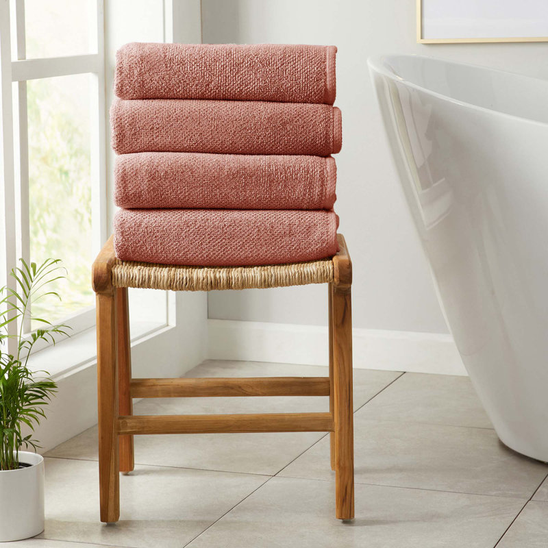 100% Cotton Textured Bath Sheet, Bath Towel - 4 Pack, Desert Rose