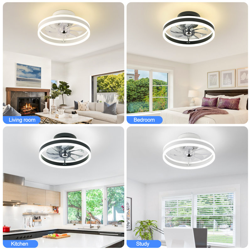 Modern Ceiling Fans with Light and Remote, 16in Dimmable Flush Mount Ceiling Fans with 6 Speeds, Quiet Reversible Ceiling Fan for bedroom, Living Room, Kitchen (White)