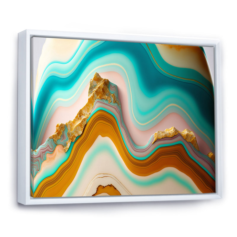 Liquide Harmony agate turquoise sur toile, H 12 po x l 20 po x P 1 po, Cadre flottant blanc