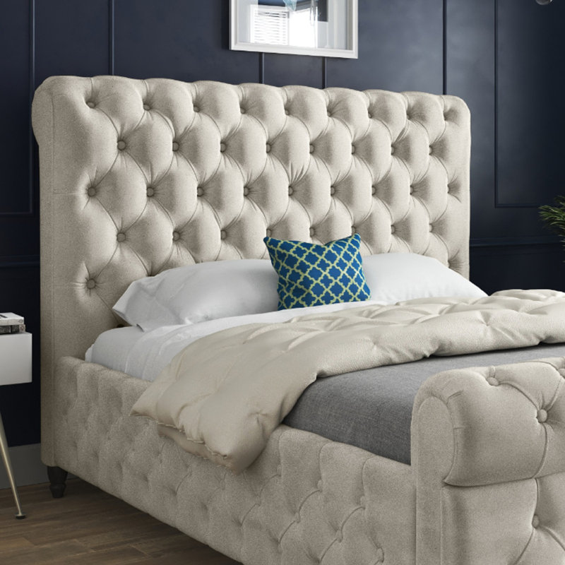 Aleesha Upholstered Bed, Small Single (2'6), Beige