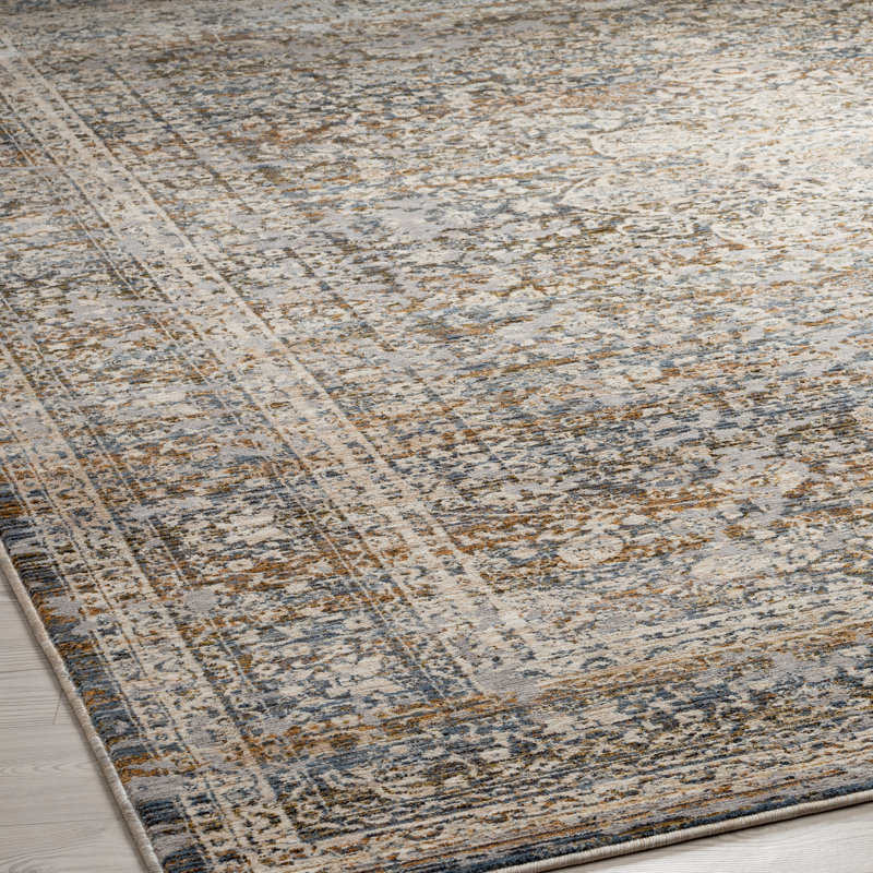 Dmon Floral Area Rug in Blue, Rectangle 5'3" x 7'6"