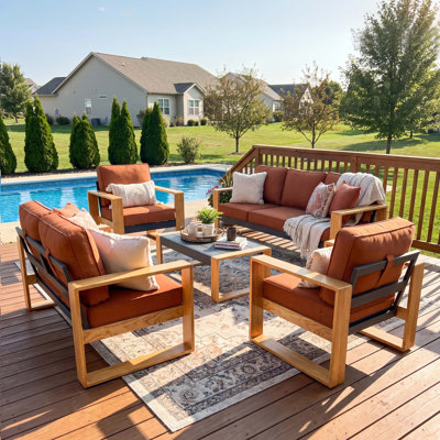 Ensemble de conversation de patio moderne en aluminium 5 pièces avec coussins, ensemble de meubles d'extérieur toutes saisons