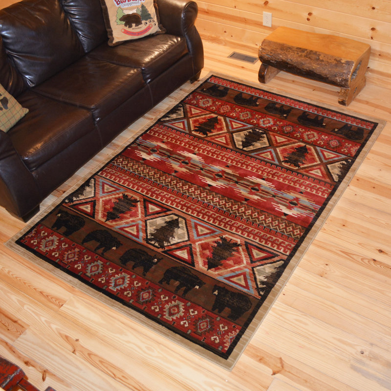 Tapis décoratif rouge du Sud-Ouest chateaux, Rectangle 5 pi 3 po x 7 pi 7 po