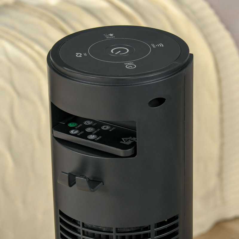 HOMCOM Freestanding Tower Fan Cooling For Bedroom With 3 Speed, 12H Timer, Oscillating, LED Sensor Panel, Remote Controller, Black