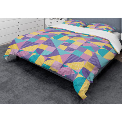 Geometrical Pastel Abstract I - Vintage Abstract Duvet Cover Set - Microfiber Polyester