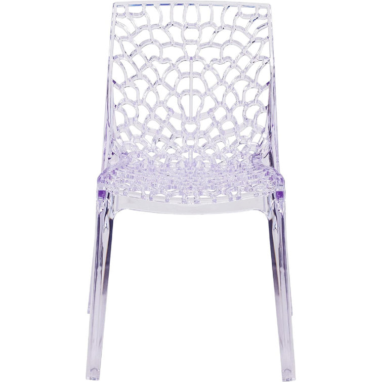 Helskdg Transparent Stacking Side Chair with Artistic Pattern Design