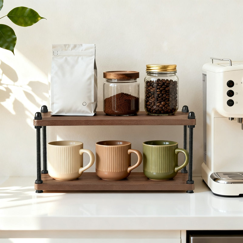 Organisateur de station café en bois, porte-gobelet de comptoir rustique (brun)