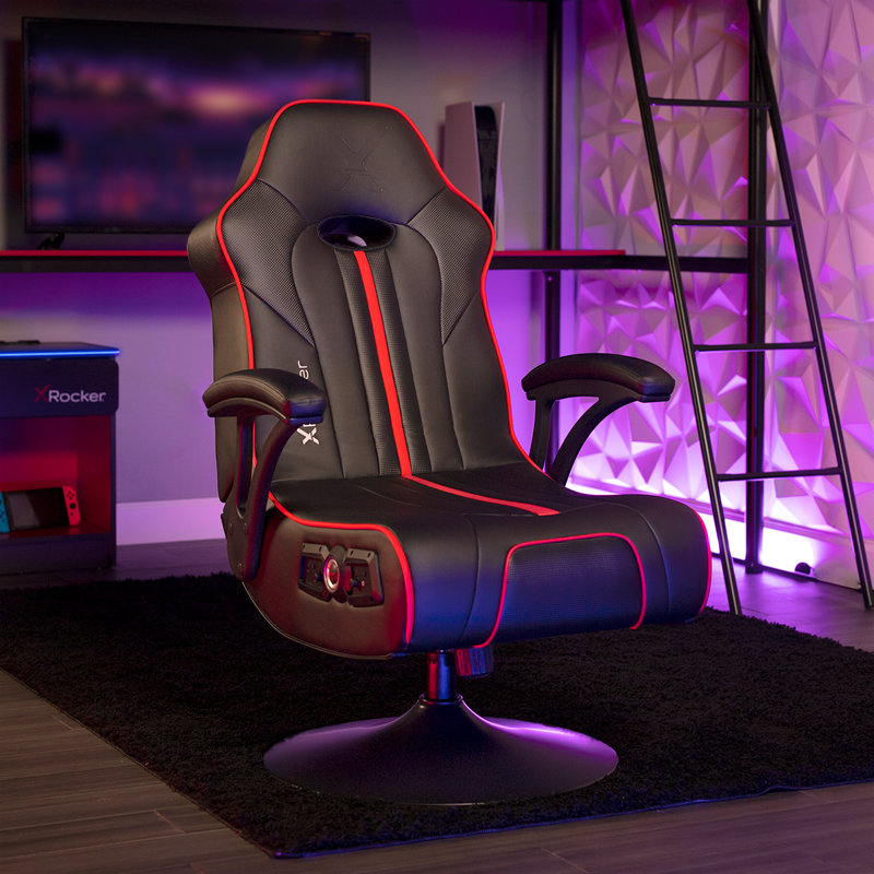 Inbox Zero Swiveling PC & Racing Game Chair with Built-in Speakers in Black