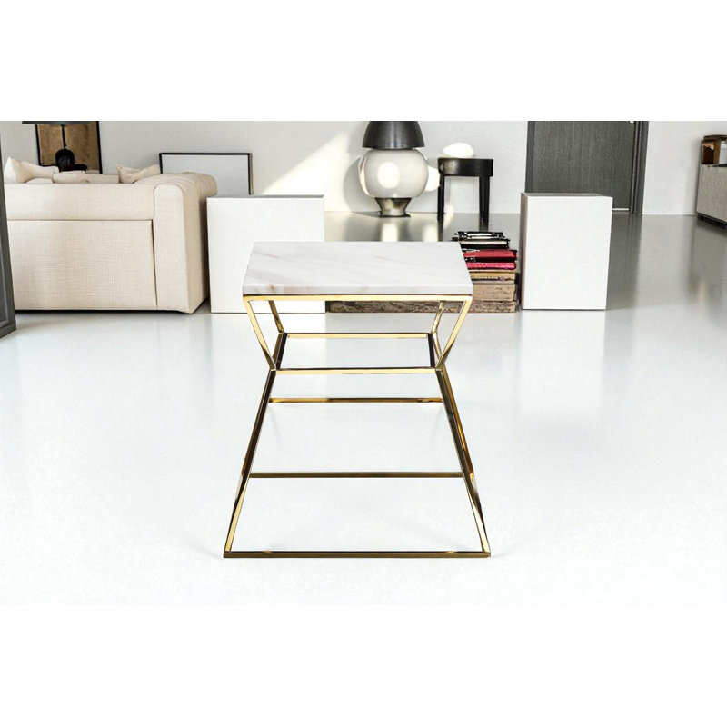     Geo Pedestal End Table - Gold Marble Side Table – Modern Luxury Stone Accent Table - White Marble Side Table