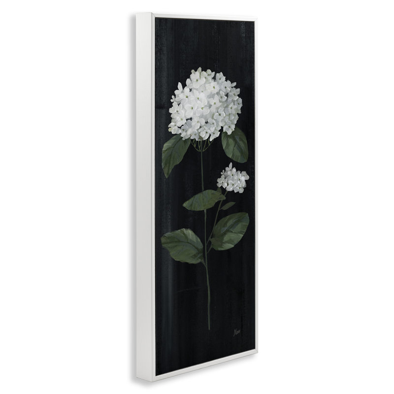 «Hydrangea Flower Blossom Distress Dark» par Nan - peinture sur toile avec cadre flottant, H 24 po x l 10 po x P 1,5 po