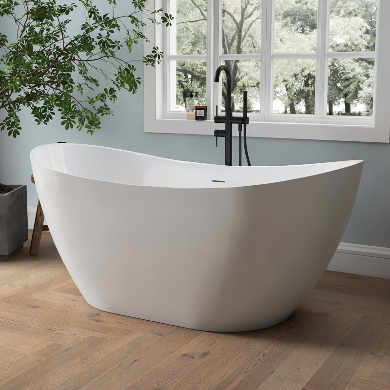 Tidal 60'' Acrylic Freestanding Tub Freestanding Soaking Bathtub, White